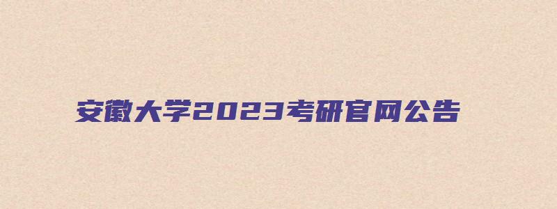 安徽大学2023考研官网公告