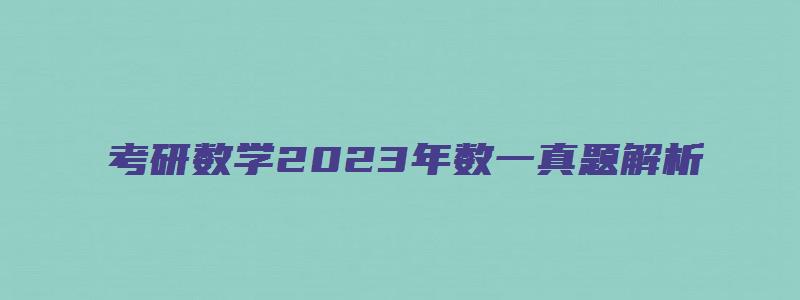 考研数学2023年数一真题解析