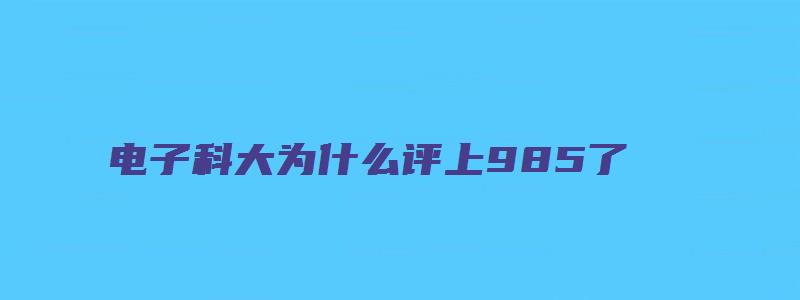 电子科大为什么评上985了