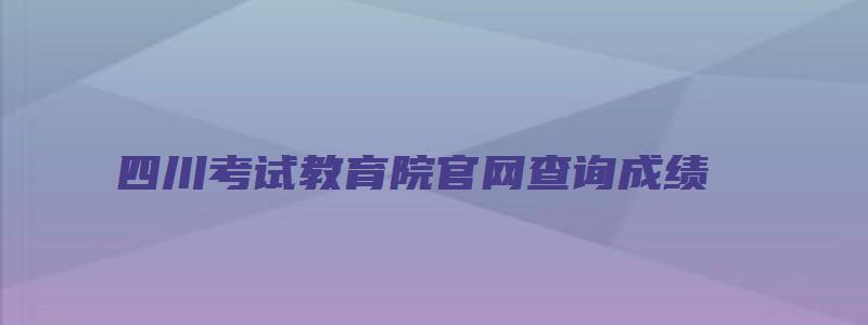 四川考试教育院官网查询成绩