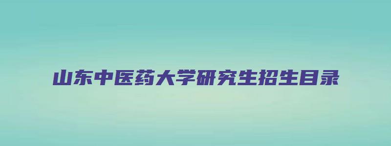 山东中医药大学研究生招生目录