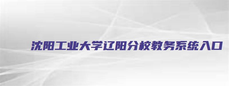 沈阳工业大学辽阳分校教务系统入口