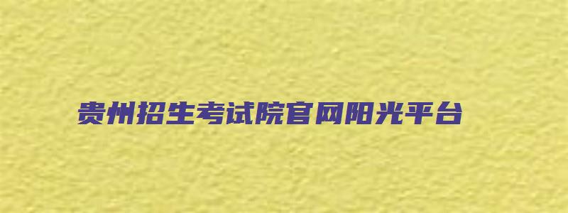 贵州招生考试院官网阳光平台