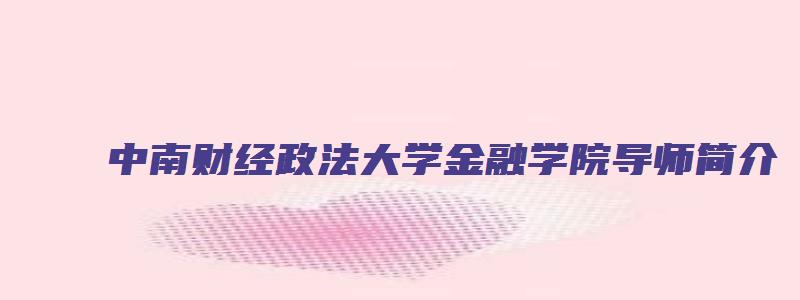 中南财经政法大学金融学院导师简介