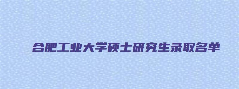 合肥工业大学硕士研究生录取名单