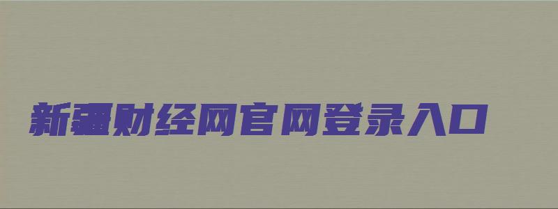 新疆财经网官网登录入口