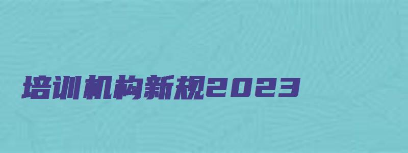 培训机构新规2023