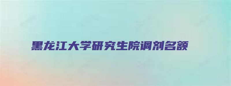 黑龙江大学研究生院调剂名额