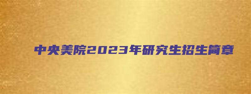 中央美院2023年研究生招生简章