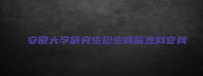 安徽大学研究生招生网信息网官网