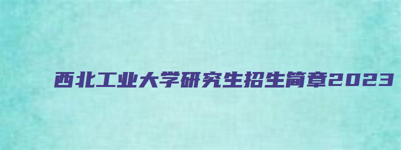 西北工业大学研究生招生简章2023