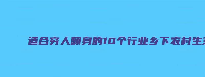 适合穷人翻身的10个行业乡下农村生意