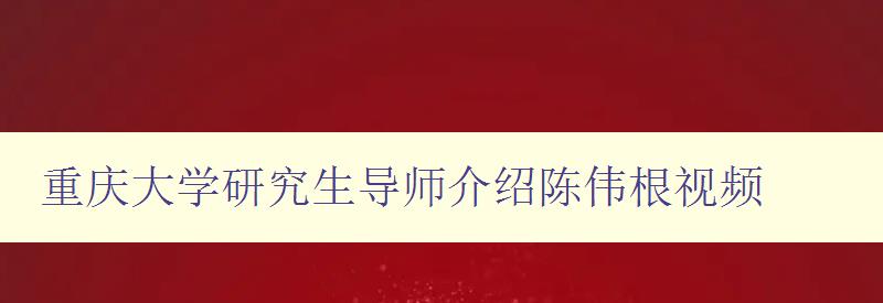 重庆大学研究生导师介绍陈伟根视频