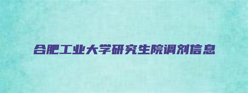 合肥工业大学研究生院调剂信息