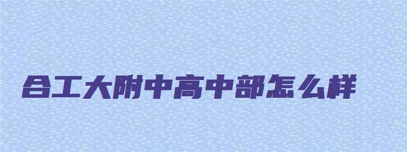 合工大附中高中部怎么样