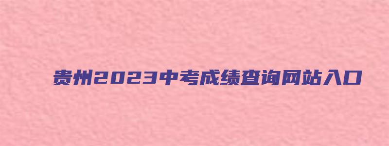 贵州2023中考成绩查询网站入口