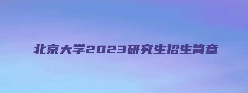 北京大学2023研究生招生简章