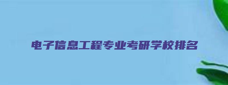 电子信息工程专业考研学校排名