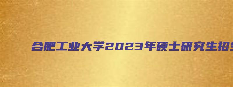 合肥工业大学2023年硕士研究生招生简章