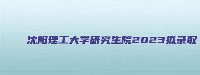 沈阳理工大学研究生院2023拟录取