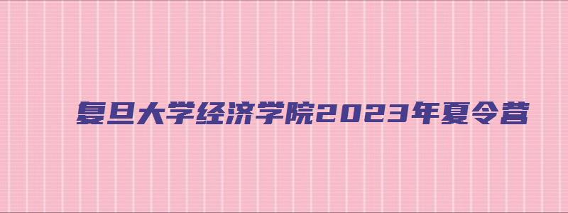 复旦大学经济学院2023年夏令营