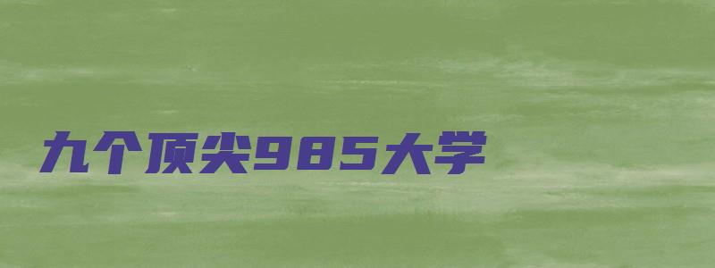 九个顶尖985大学