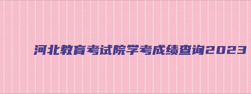 河北教育考试院学考成绩查询2023