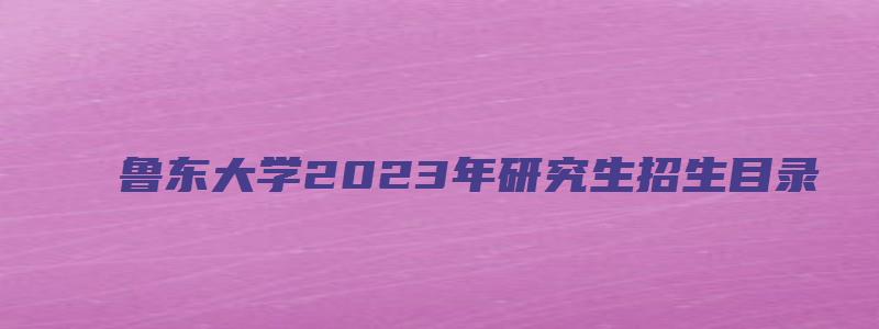 鲁东大学2023年研究生招生目录