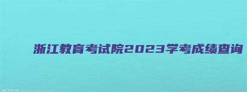 浙江教育考试院2023学考成绩查询