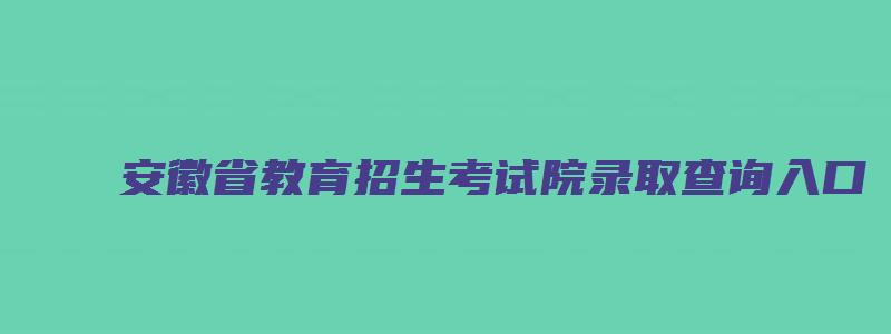 安徽省教育招生考试院录取查询入口