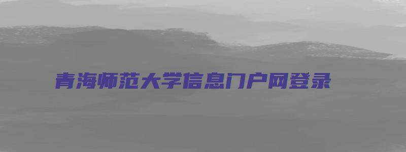 青海师范大学信息门户网登录