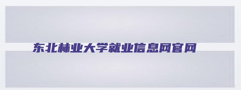 东北林业大学就业信息网官网