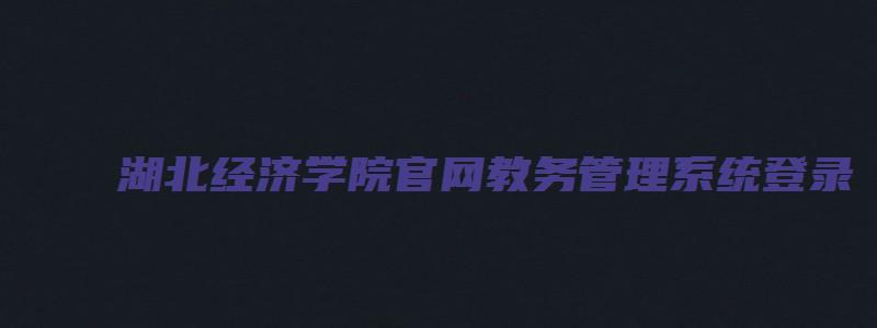 湖北经济学院官网教务管理系统登录