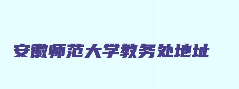 安徽师范大学教务处地址