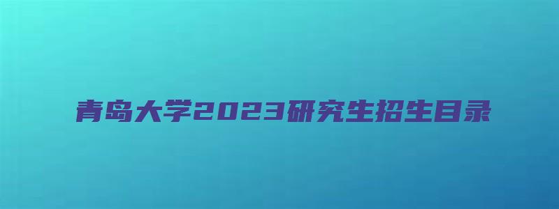 青岛大学2023研究生招生目录