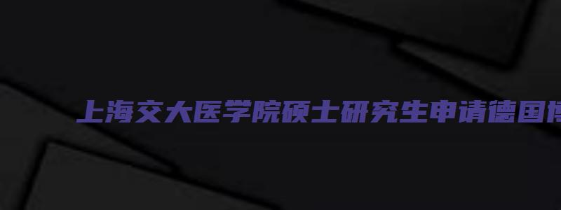 上海交大医学院硕士研究生申请德国博士