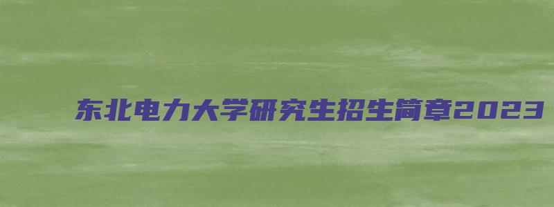 东北电力大学研究生招生简章2023