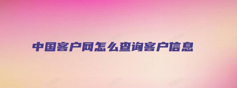 中国客户网怎么查询客户信息