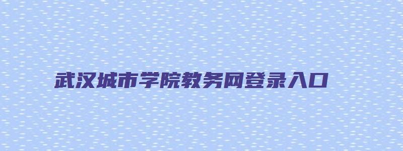 武汉城市学院教务网登录入口