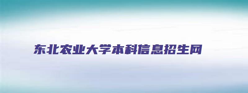 东北农业大学本科信息招生网