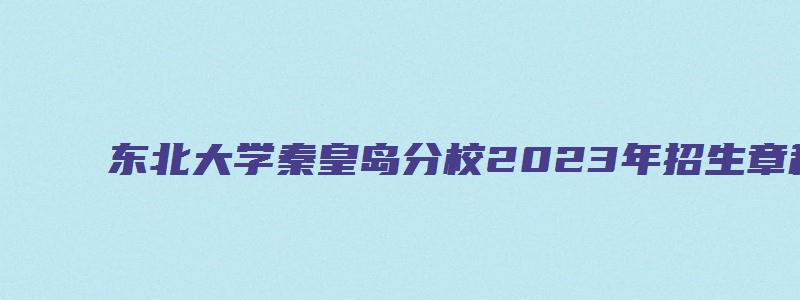 东北大学秦皇岛分校2023年招生章程