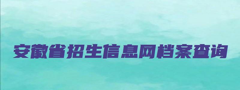 安徽省招生信息网档案查询