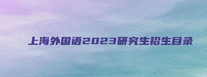 上海外国语2023研究生招生目录