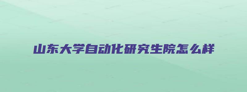 山东大学自动化研究生院怎么样