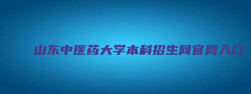 山东中医药大学本科招生网官网入口